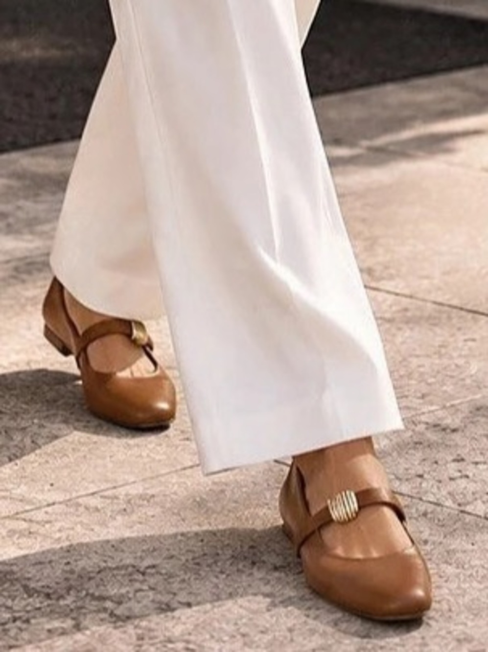 Zara Leather Buckle Ballet Flats Brown